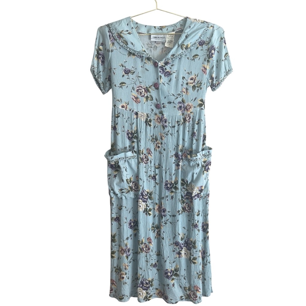 Vintage Caroline Wells Women’s Floral Collared Midi Dress Sz 6